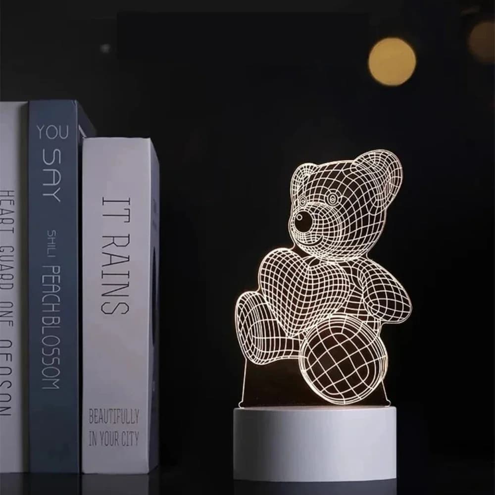 3D 테디베어 무드등, 웜 화이트 USB 아크릴 패널