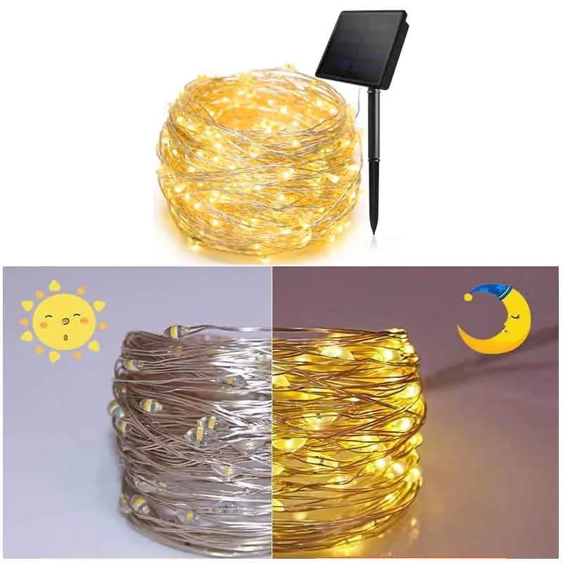 100 LED 태양광 구리선 스트링 조명, 방수 야외용