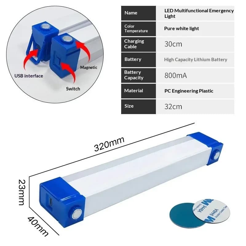 후크 포함 USB 충전식 LED 튜브 라이트