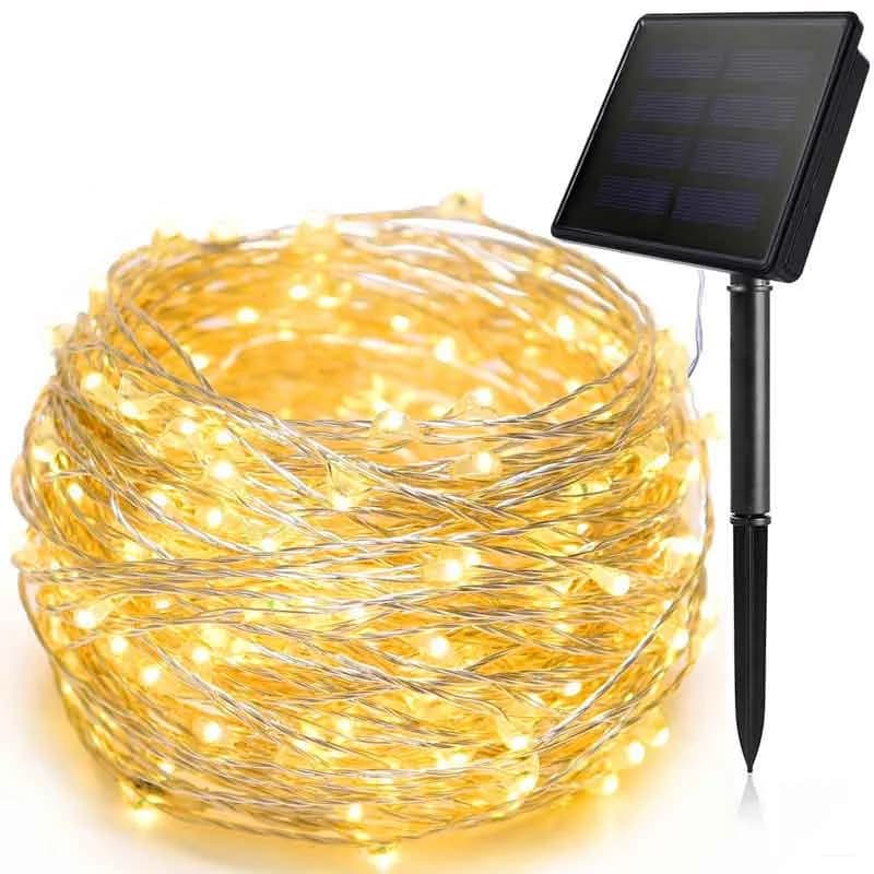 100 LED 태양광 구리선 스트링 조명, 방수 야외용