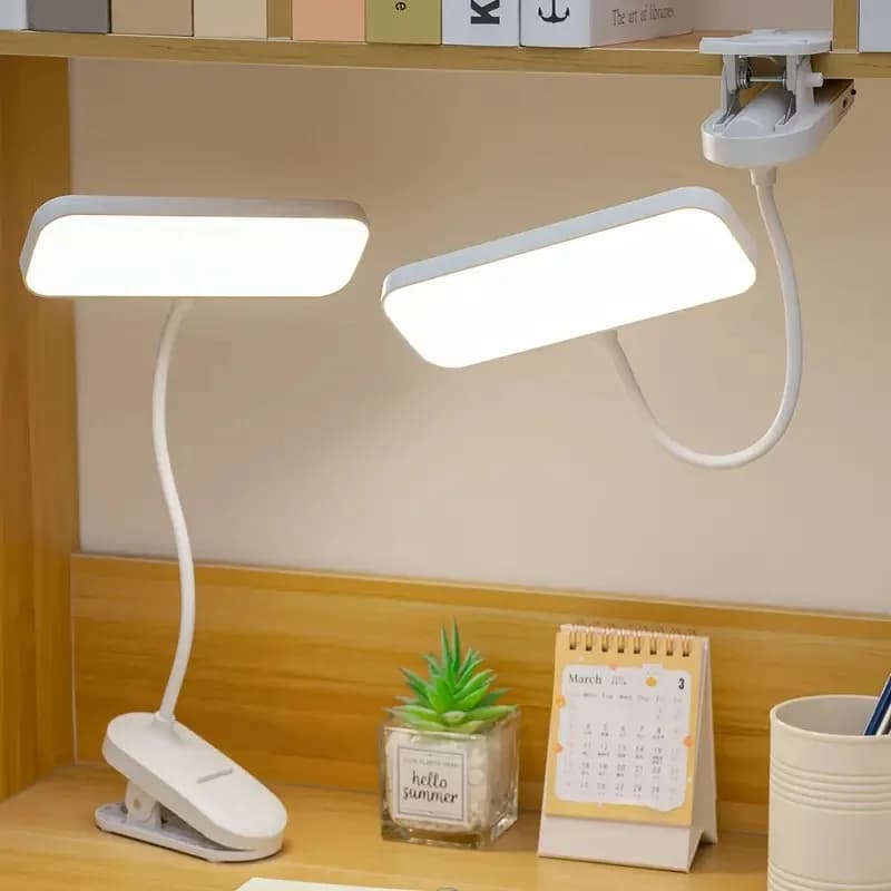 USB 충전식 클립형 LED 데스크 램프, 밝기 조절 가능